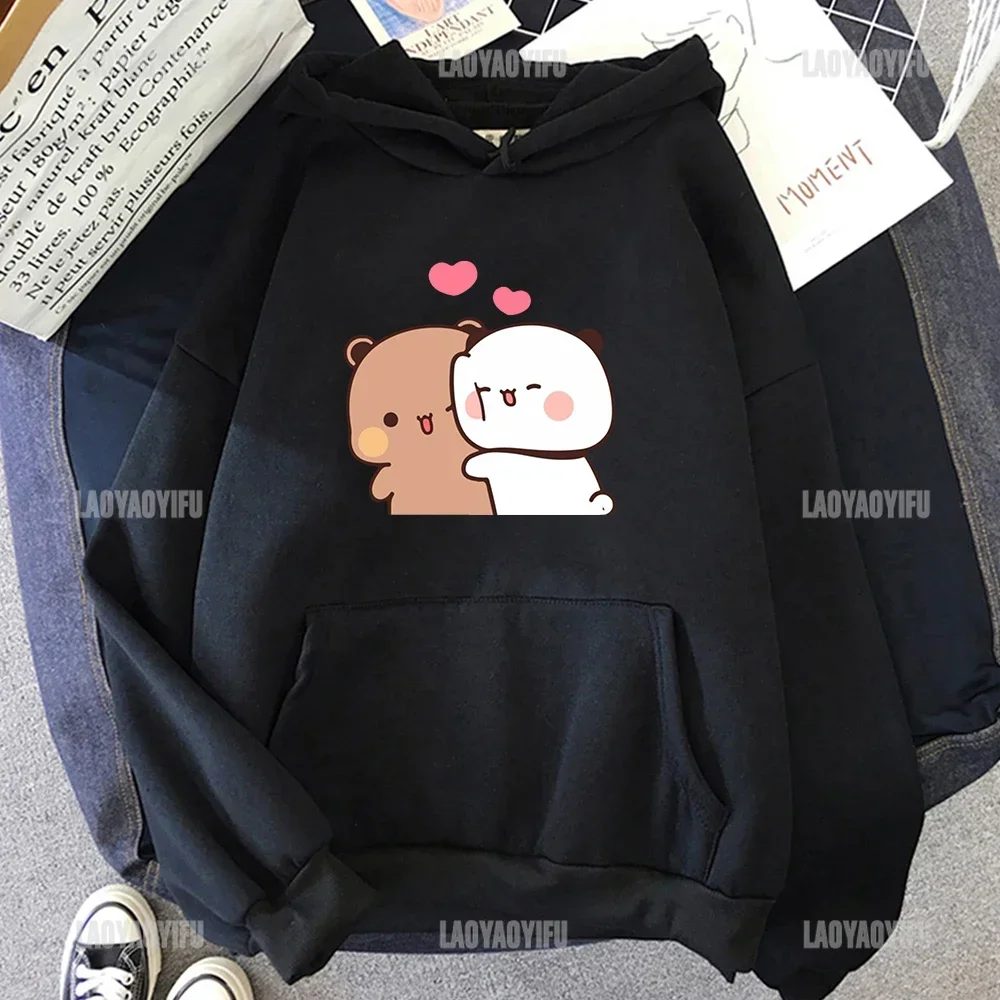 Cartoon Panda Embrace Women Hoodie Kawaii Harajuku Bubu and Dudu Image Round Neck Men Sweatshirt Keep Warm Unisex Print Clothes