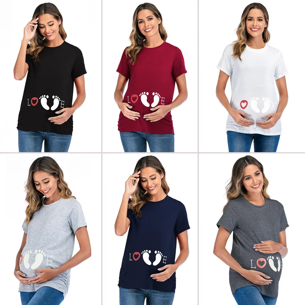 

Womens Maternity T Shirts Top Foot Print Pregnancy Tee Top Tunic Blouse Casual Mama Love Top Clothes