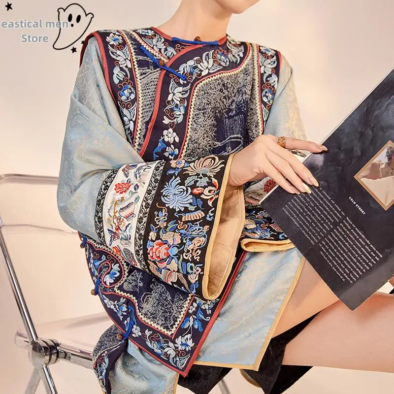 

New Chinese Style Tang Clothes Long Sleeve Jacquard Coat Women Loose Hanfu Costume Rayon Embroider Vest Lady Sleeveless Tank Top