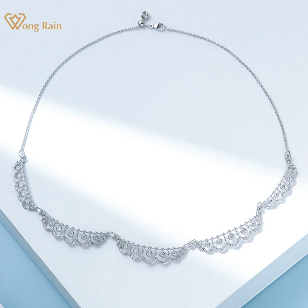 

Wong Rain Romantic 100% 925 Sterling Silver Lab Sapphire High Carbon Diamond Gemstone Lace Necklace Fine Jewelry for Women Gifts