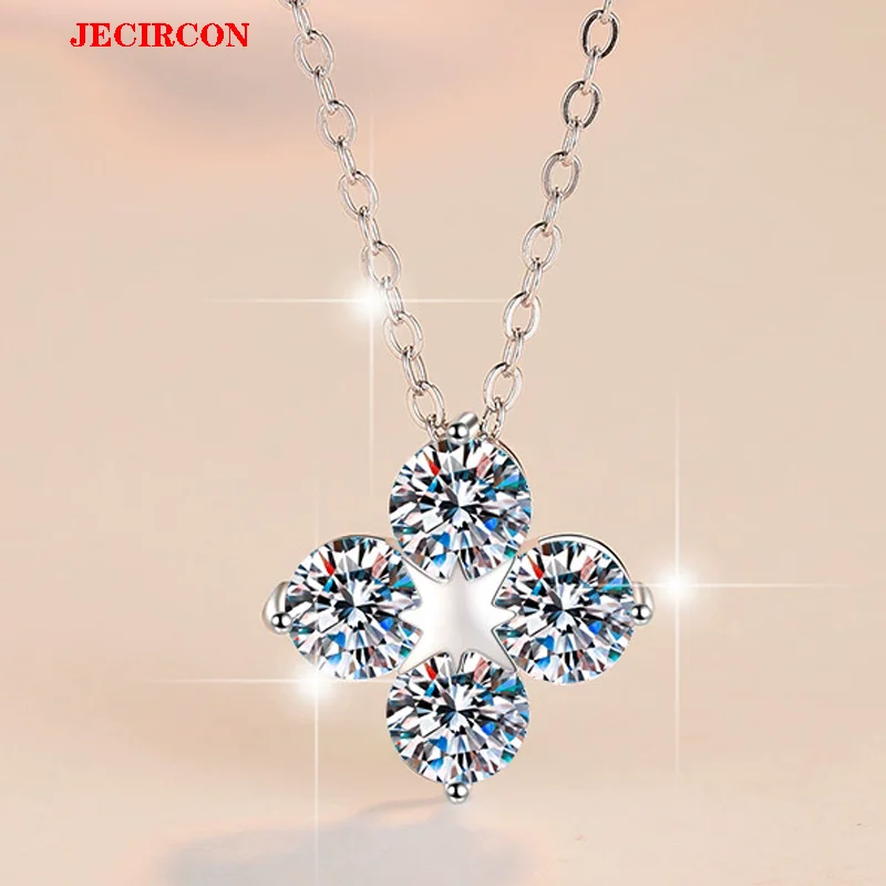 

JECIRCON Gorgeous S925 Sterling Silver Necklace, 4 Pcs 0.5 Carat Moissanite Pendant, Ideal Gift for Women, Sparkling & Lucky