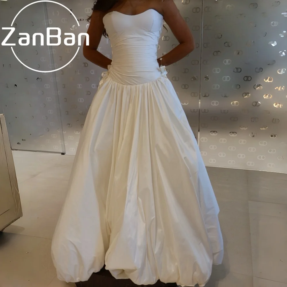 Свадебное платье ZanBan Simple Satin 2026 для фотосессии в Корее, без рукавов, в пол, с корсетом и лентами, на заказ