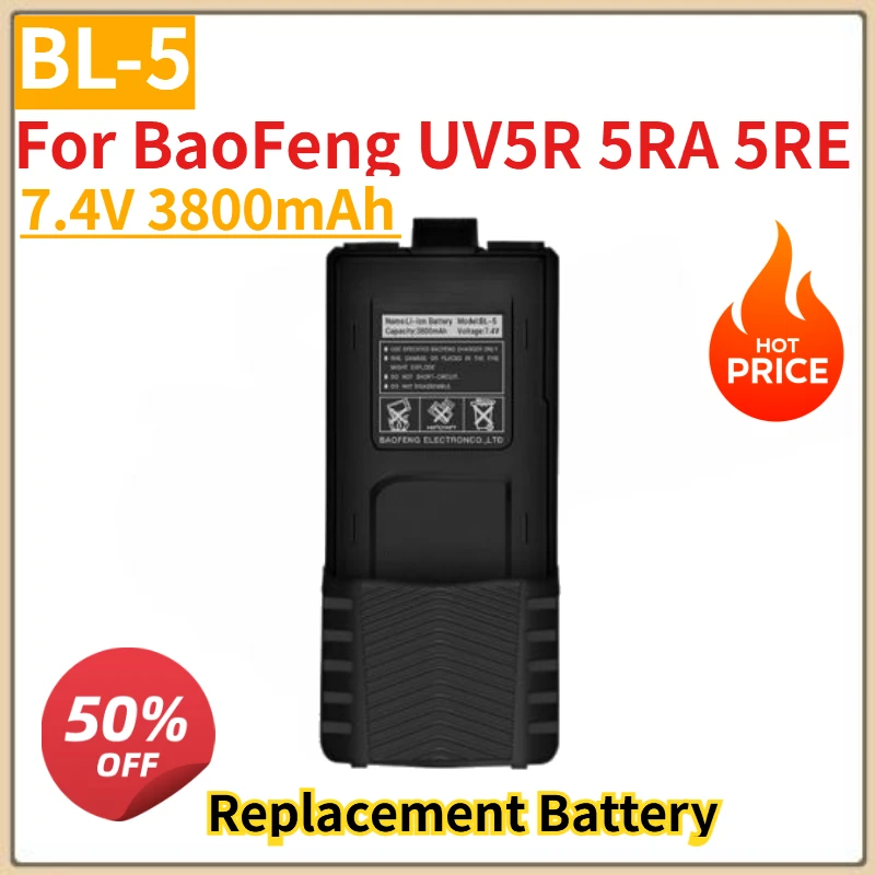 High Quality New BL-5 Walkie Talkie Battery 7.4V 3800mAh for BaoFeng UV5R 5RA 5RE