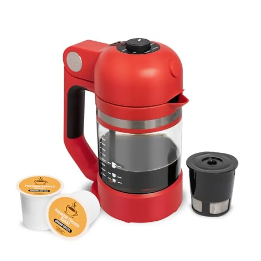 Micro Cafe Brewer Compact Coffee Maker for K-Cups Grounds Red compact design, durable plastic, vibrant red, dual-brew versatili