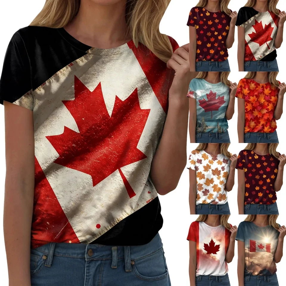 

3D Printing Canadian Maple Leaf Graphic Tshirt For Women New In Canada Day Flag T-Shirt Summer Short-Sleeved Tee Shirts Tops