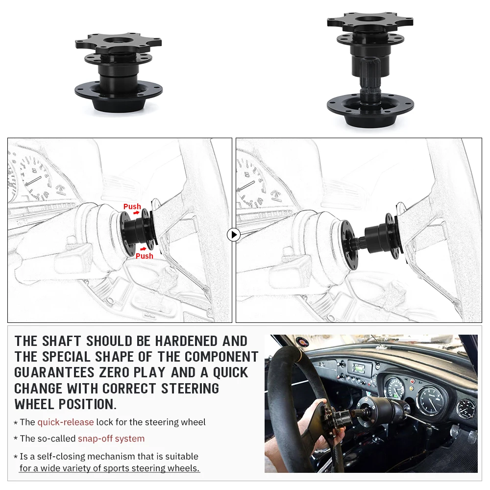 LZONE - Universal Steering Wheel Quick Release Hub Boss Kit Wheel Hub Adapter For 6 hole Steering Wheel Hub JR3859