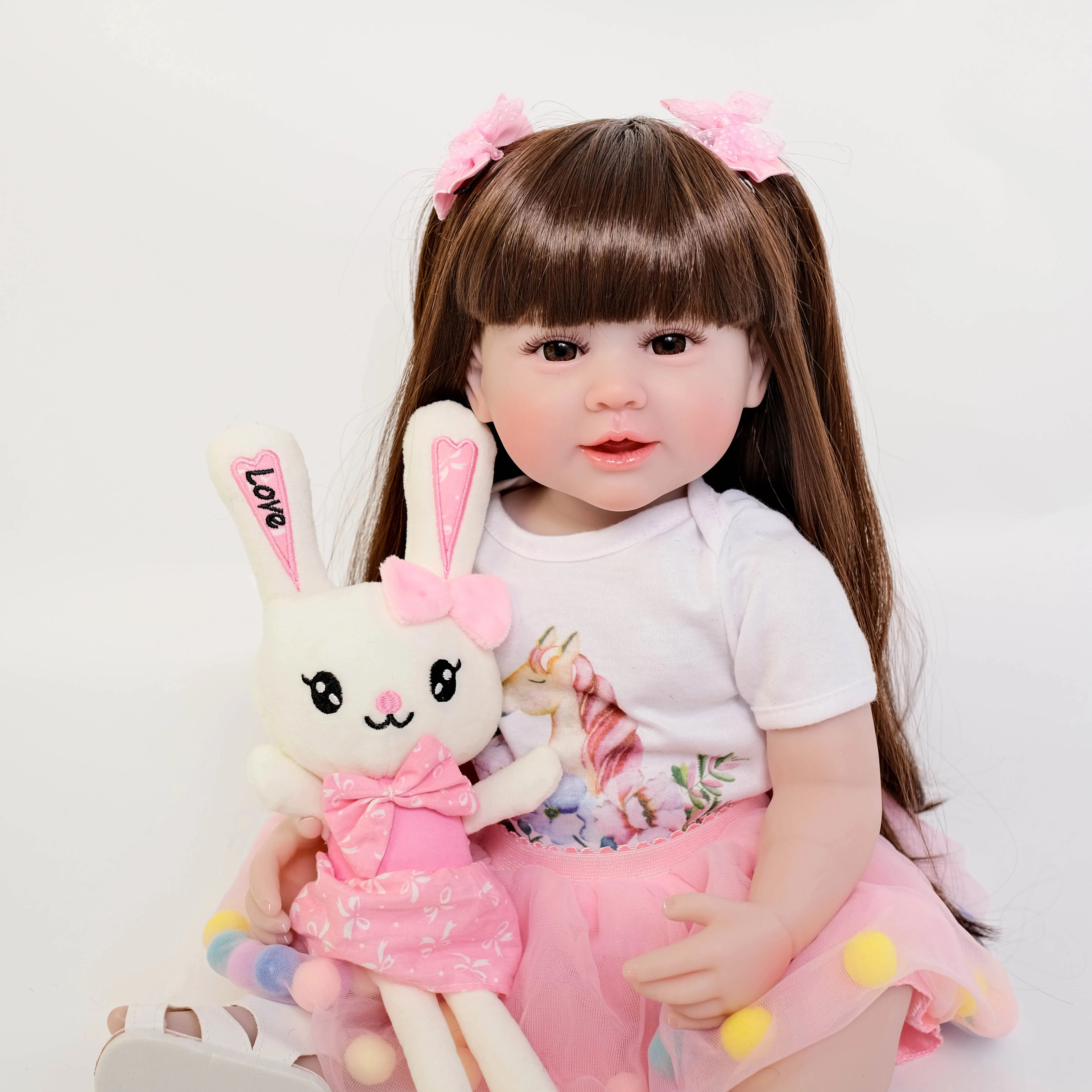 22inch Full Body Soft Silicone Vinyl Reborn Toddler Girl 3D Skin Visible Veins Paste wig Collectible Art Doll