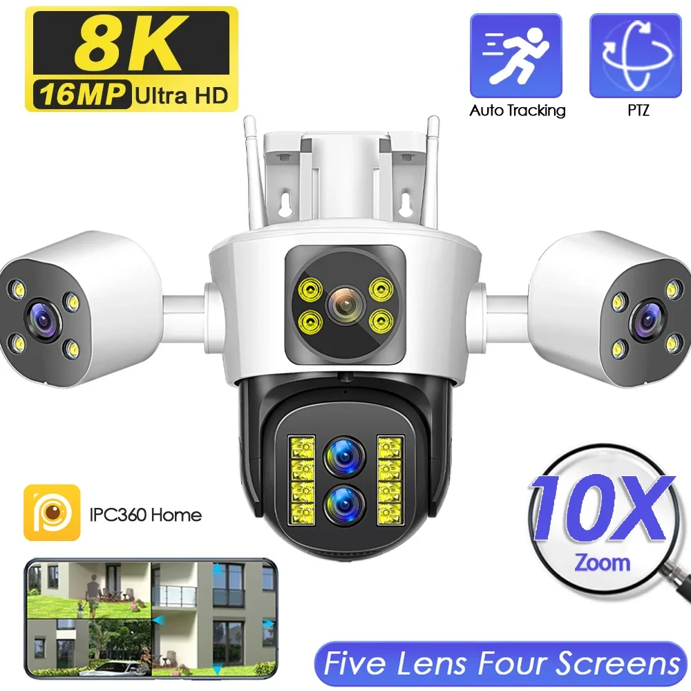 

WIFI Security Camera Outdoor 16MP Three Screens Wireless CCTV 360° PTZ 10X Zoom Smart Home Surveillance IP Cameras Auto Tracking