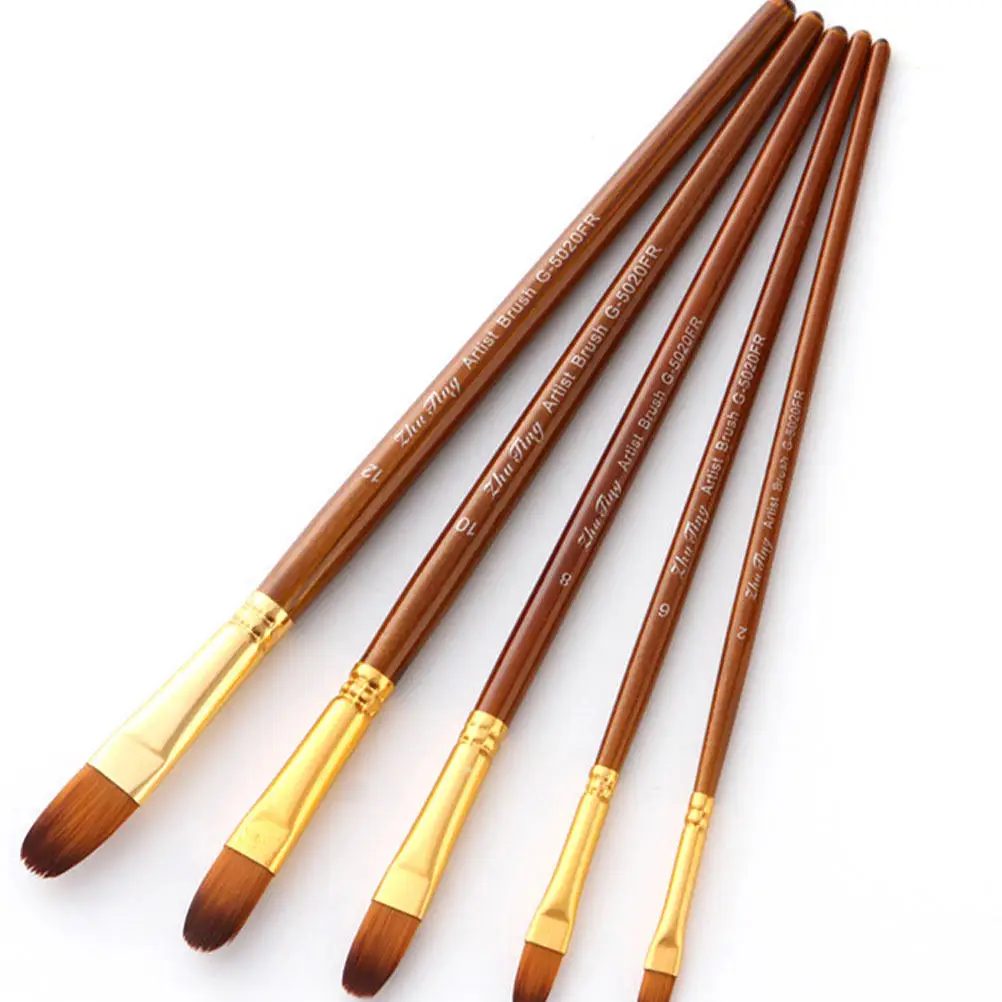 

6Pcs Artist Paint Brush Set High Quality Nylon Bristles Comfort Grip Easy Control for Watercolor Drawing Painting Supplies