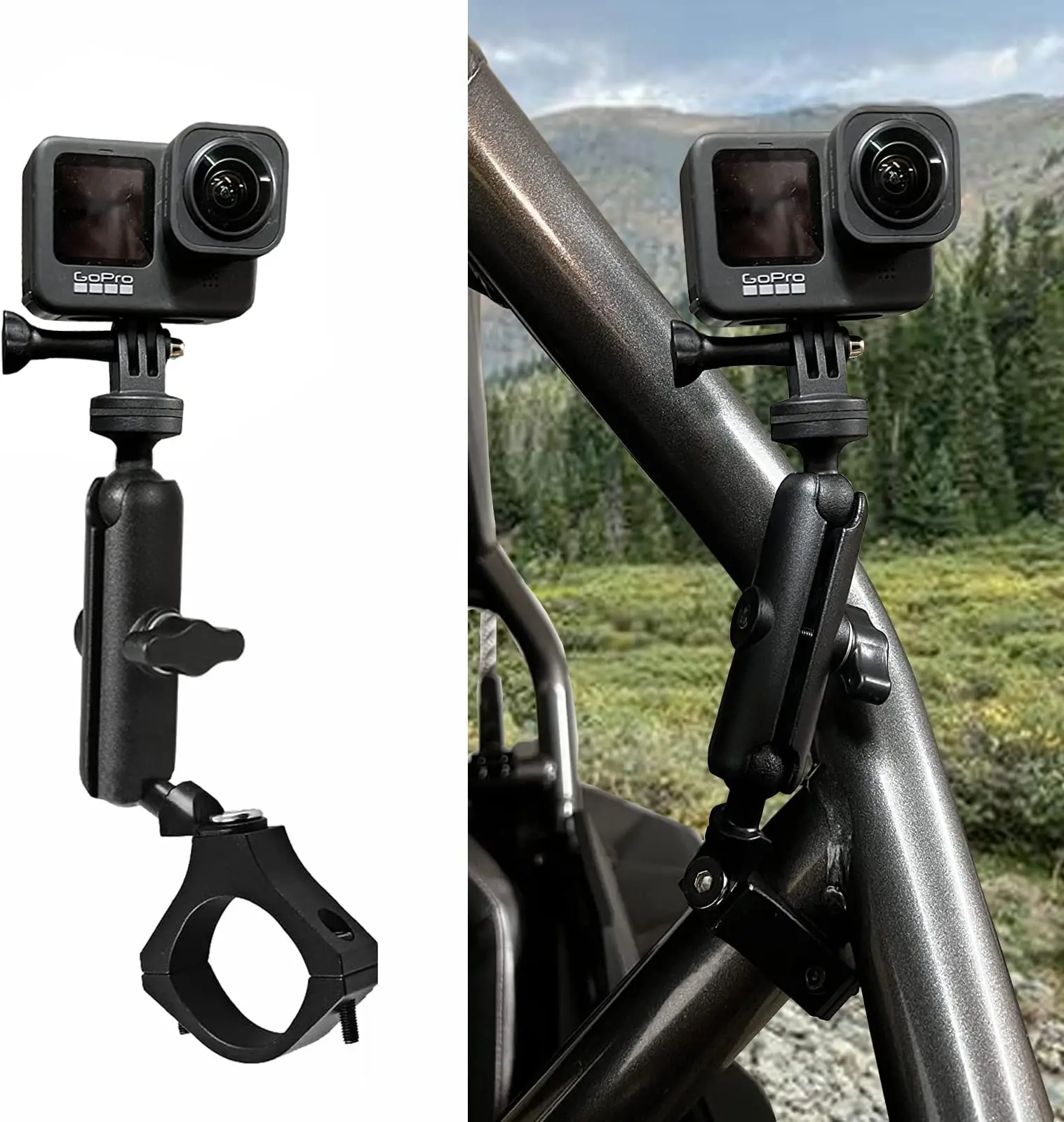 

Держатель для камеры для бездорожья UTV ATV, совместимый с GoPro, поворотная планка 1,75–2 дюйма, совместимый со всеми моделями GoPro, таких как GoPro Hero