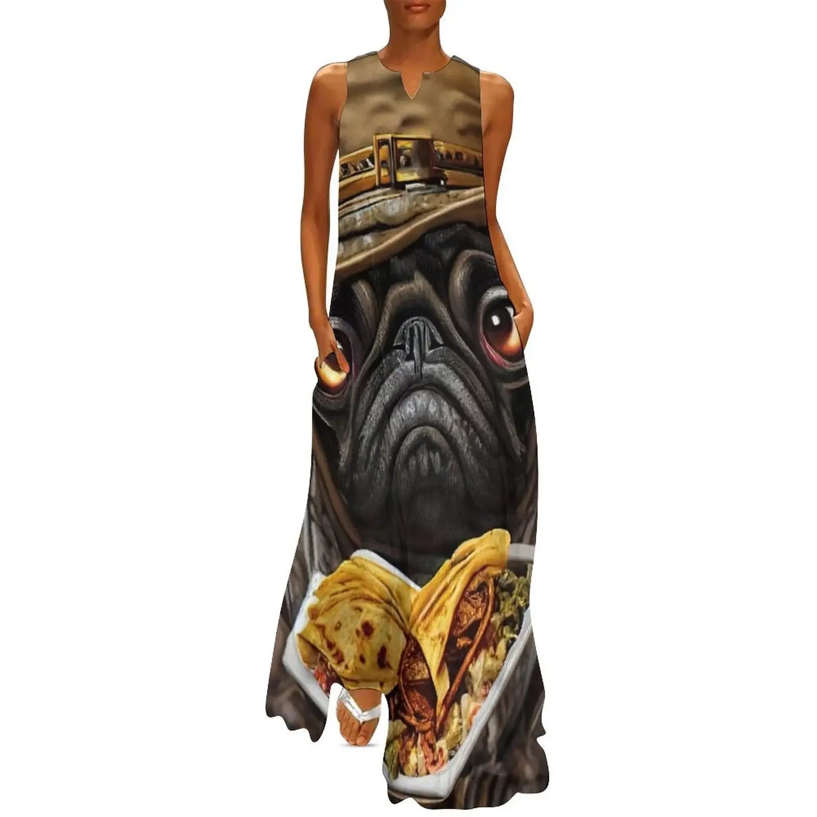 

Steampunk taco pug (Taco Steampug) Long Dress dress for woman dresses with long sleeves Dress
