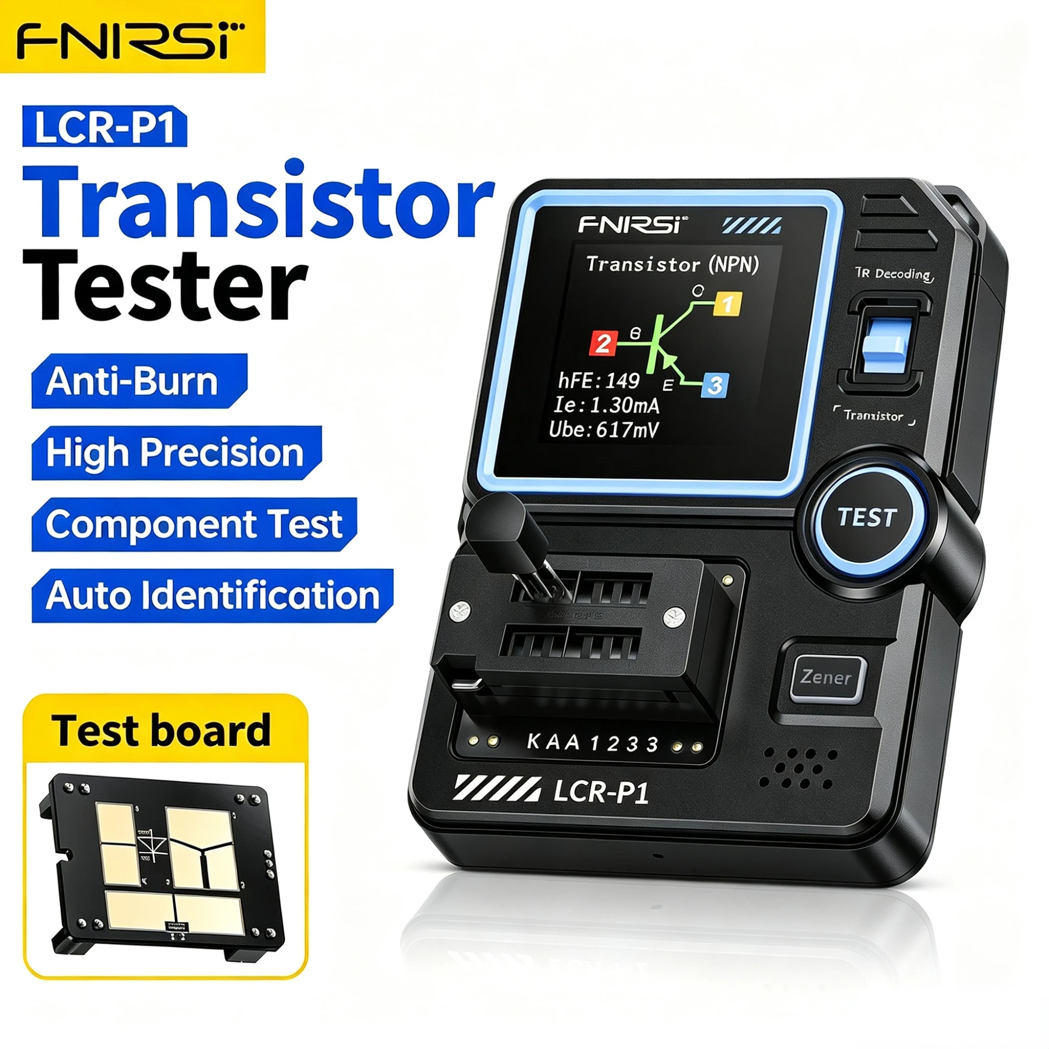 FNIRSI LCR-P1 Transistor Tester Multimeter, LCR ESR Meter Diode Triode MOSFET NPN PNP Capacitor Resistor Inductor IR Anti-Burn