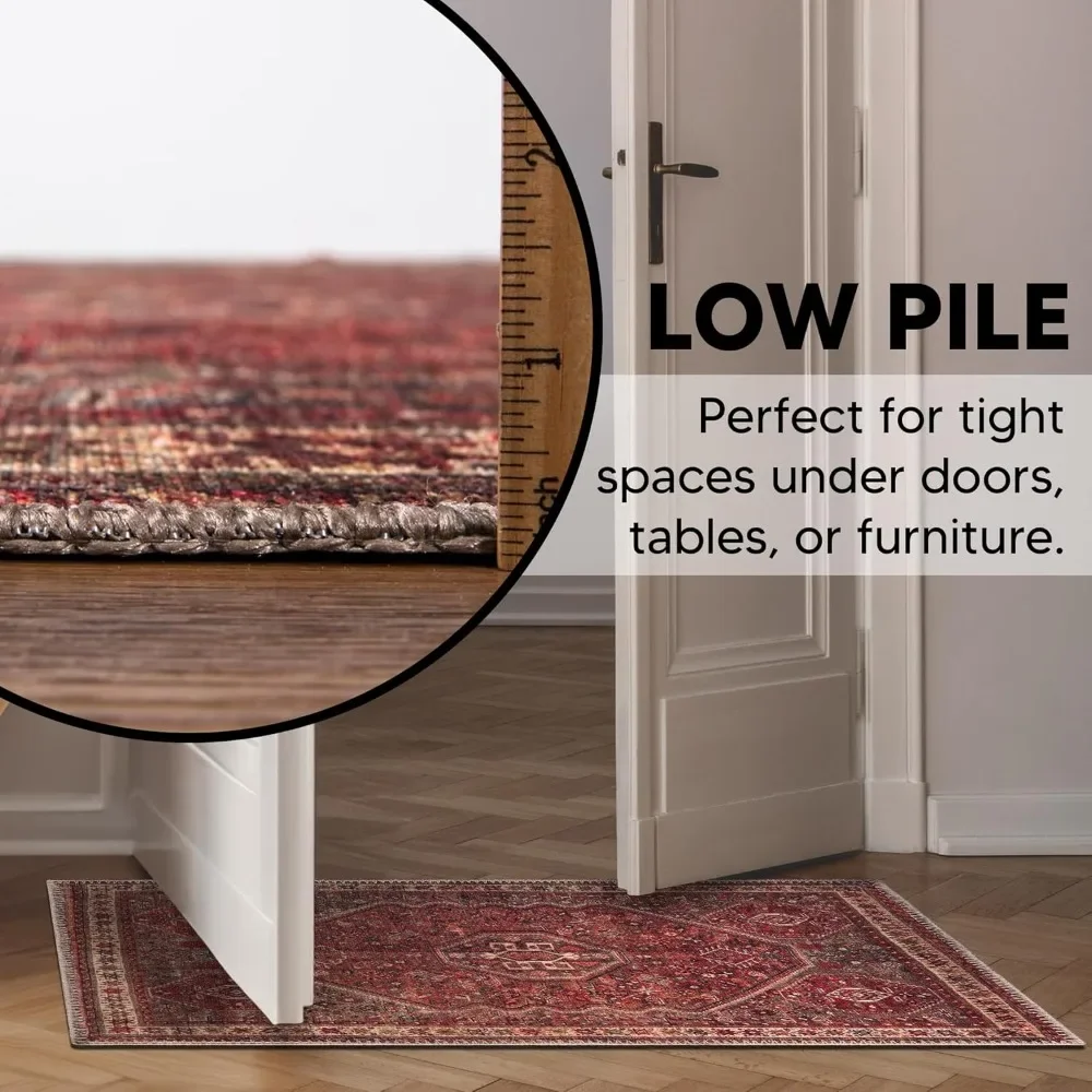 2x3 Washable Non-Slip Rug - Vintage Low Pile, Ideal for Kitchen Bathroom Entryway Laundry Room