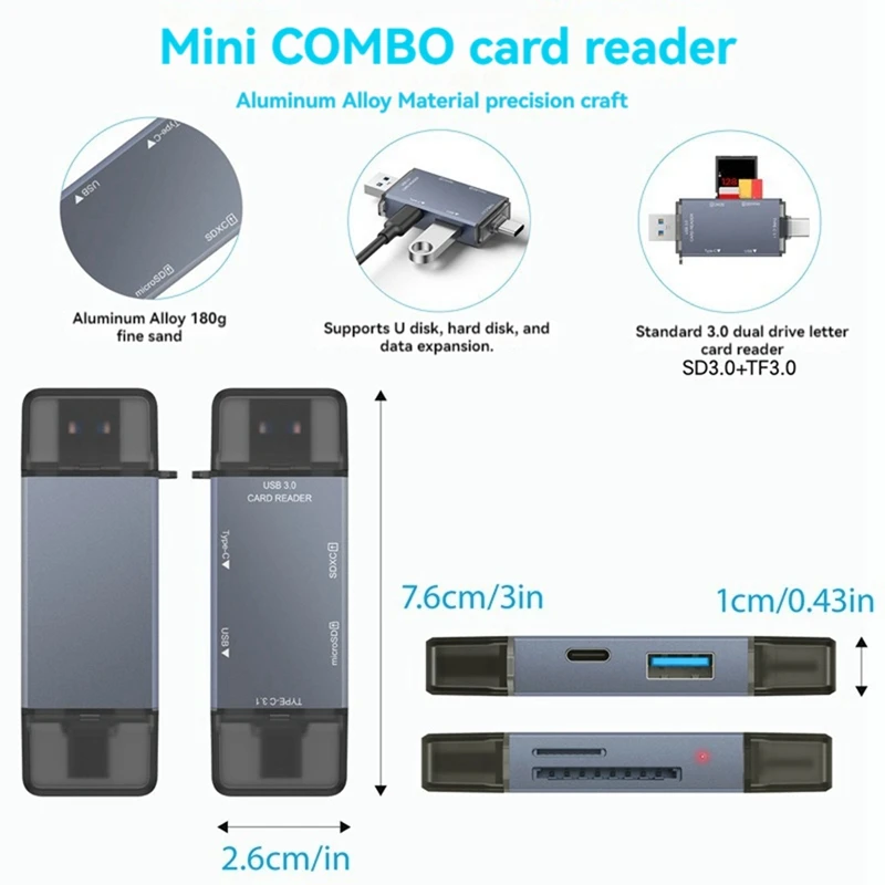 Lector de tarjetas USB 3,0, dispositivo de memoria inteligente para PC, portátil, TF