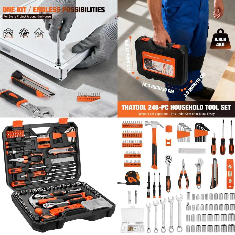 

Complete 248-Piece Household Tool Kit with Plastic Storage Case for Men, Home Maintenance & DIY