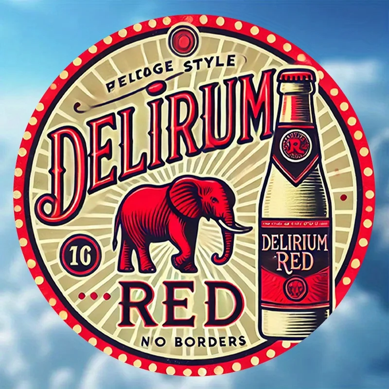 1pc Delirium Red Beer Vintage Metal Sign, 20.32cm Round Iron Wall Art, Frameless Contemporary Traditional Decor, Indoor Hanging