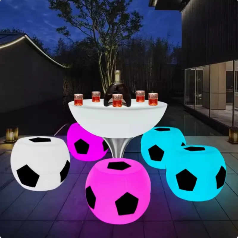 New Football LED Luminous Round Coffee Table Waterproof Glowing  Bar Tables Outdoor Plastic Bench Commercial Furniture Supply