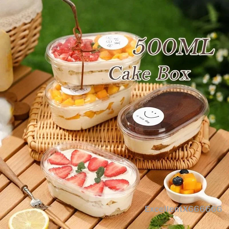 50/25Pcs Dessert Container Graham Cake Mango Float Clear Oval Container For Mousse Cake Pudding 500m
