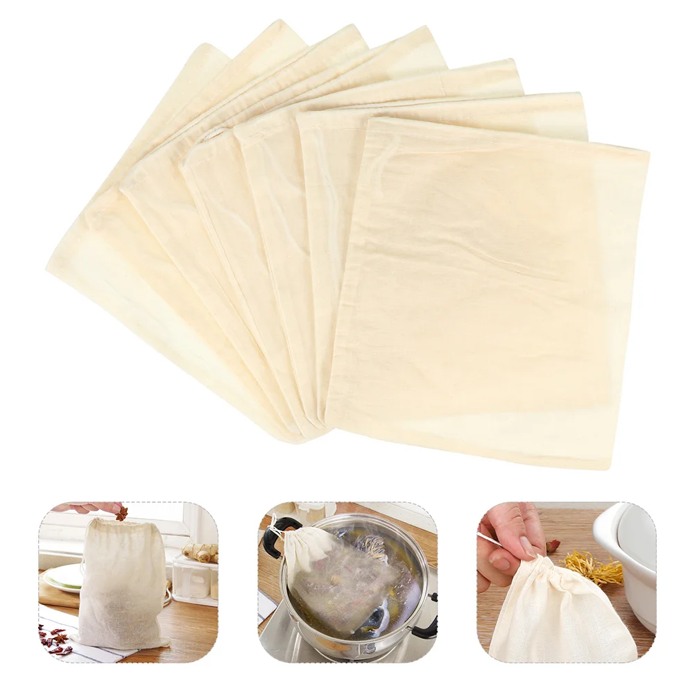 10 Pcs Drawstring Cotton Bag Baggies Strainer Bags Broth Decocting Dried Empty for Tea Medicine Filter Spice Soup