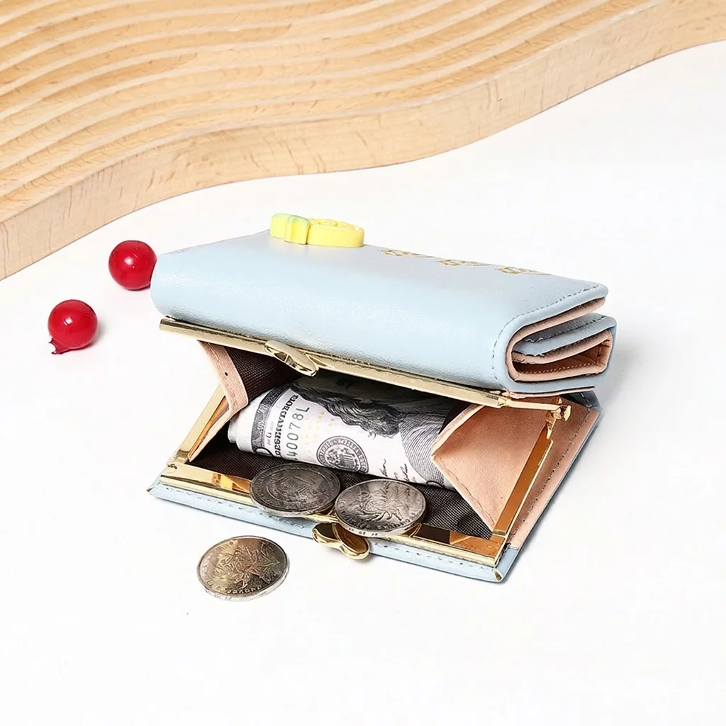 

Compact Women'S Wallet Cute Ladies Short Purse Women'S Trifold Wallet Fresh Pu Card Holder For All Daily Outfits Shopping Campus