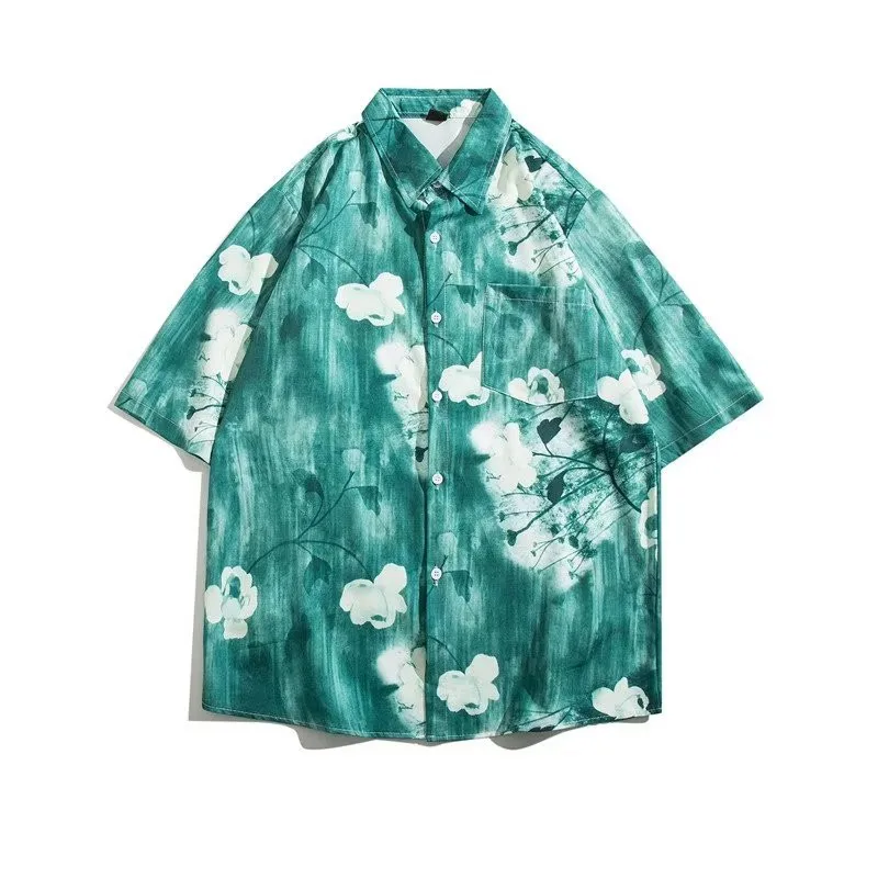 

Men's Summer Hawaiian 3D Printed Floral Shirt Green Short Sleeve Tropic Casual Street Vacation Seaside Holiday Loose Clothing