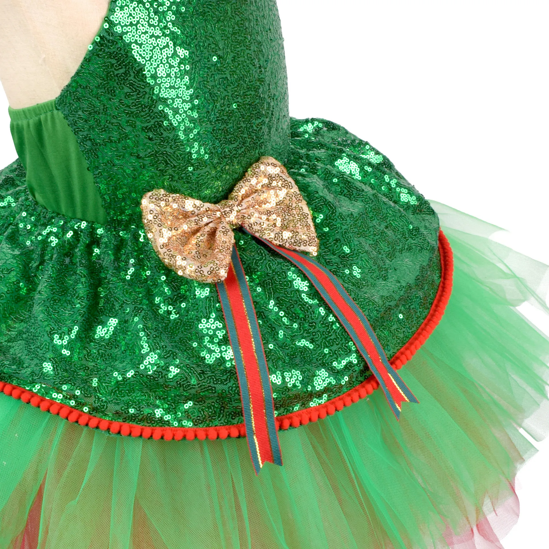 أطفال بنات عيد الميلاد قزم توتو فستان الباليه ملابس رقص الجمباز الشكل التزلج فستان بلا أكمام شبكة الترتر عقال الأداء Costu