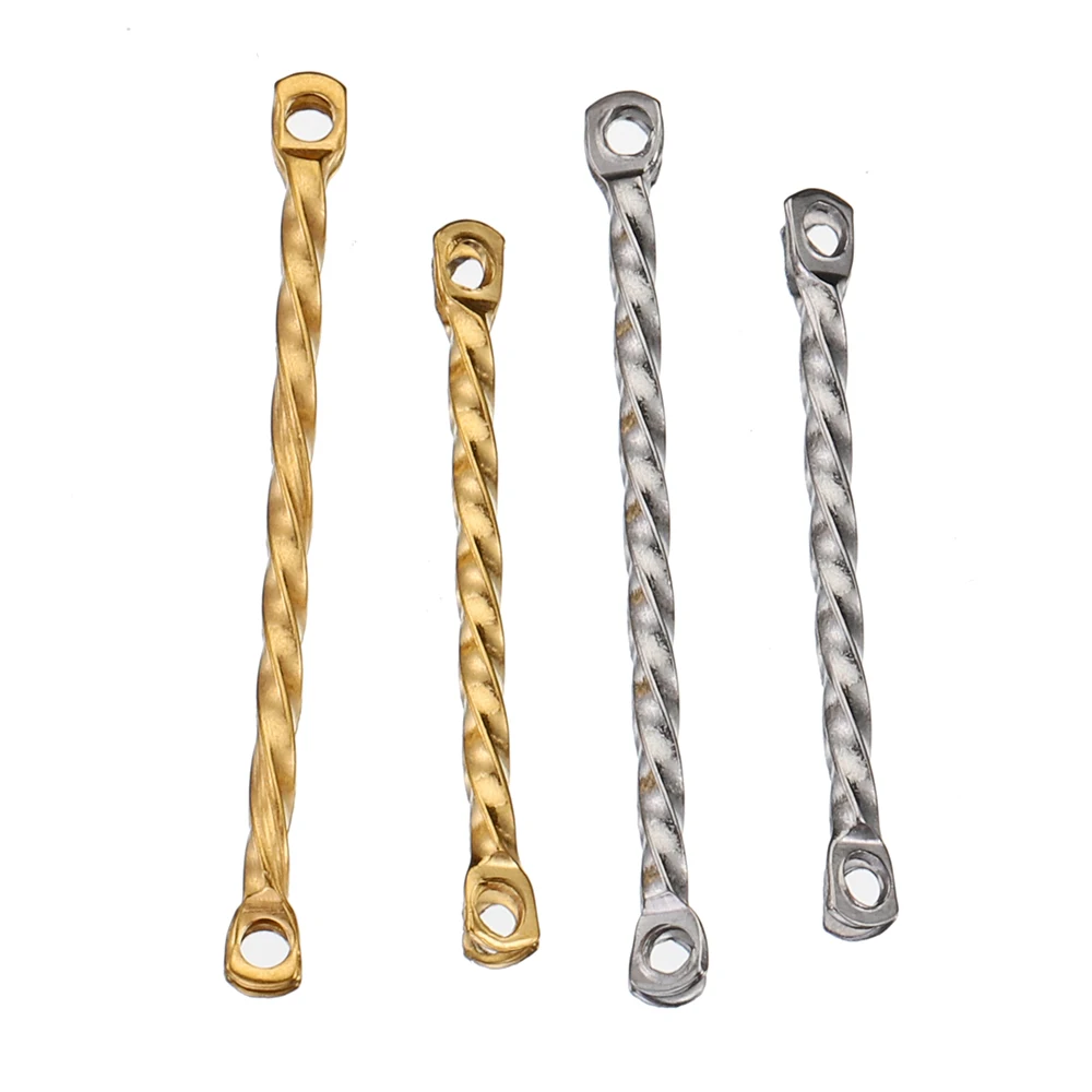 20pcs Stainless Steel Double Hole Twisted Column Rods Gold Plated Charm Pendant Connectors for Earrings Jewelry Making Wholesale