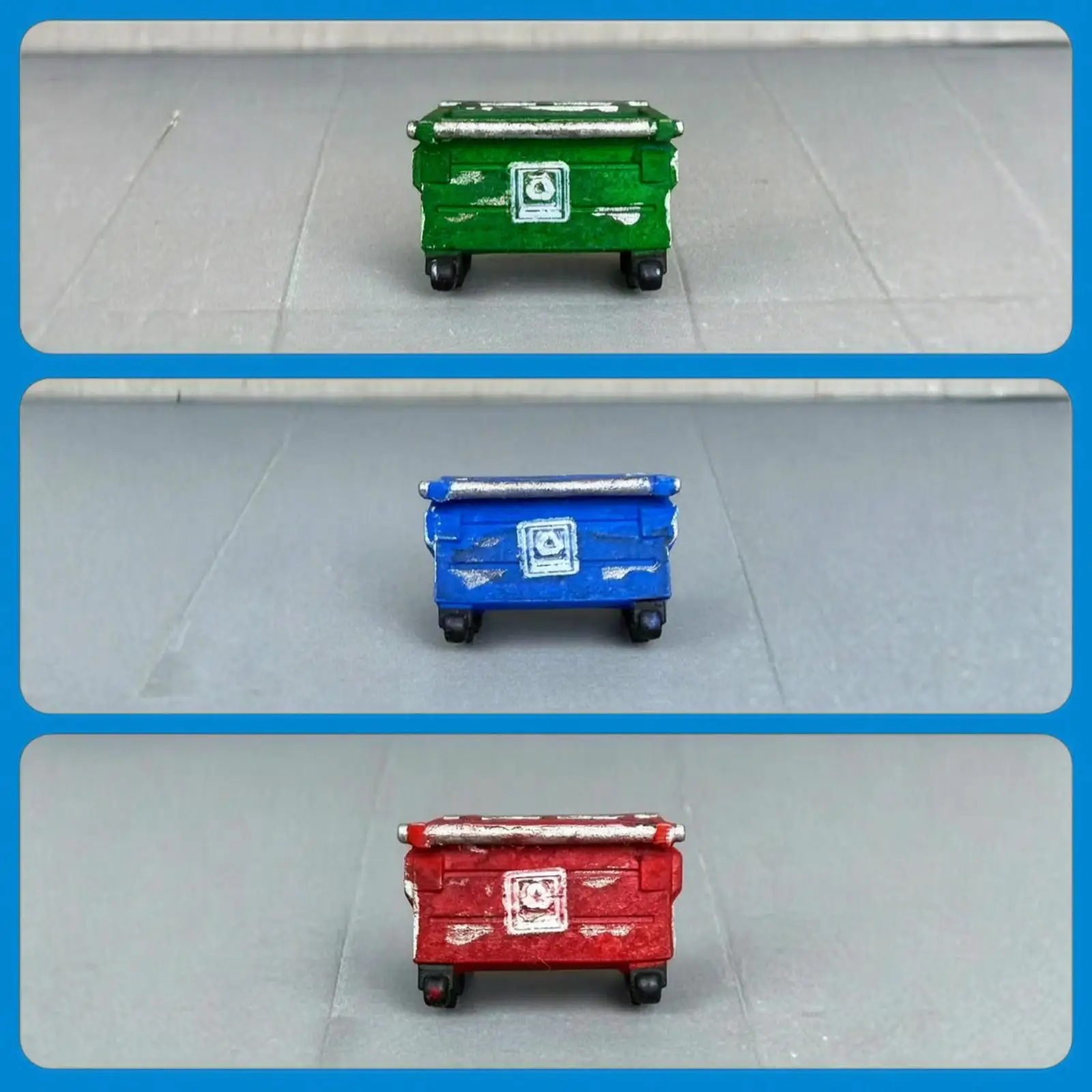 Resin Miniature Trash Can Open Top Garbage Bin with Wheels for Dollhouse 1 64 Scale Diorama Props