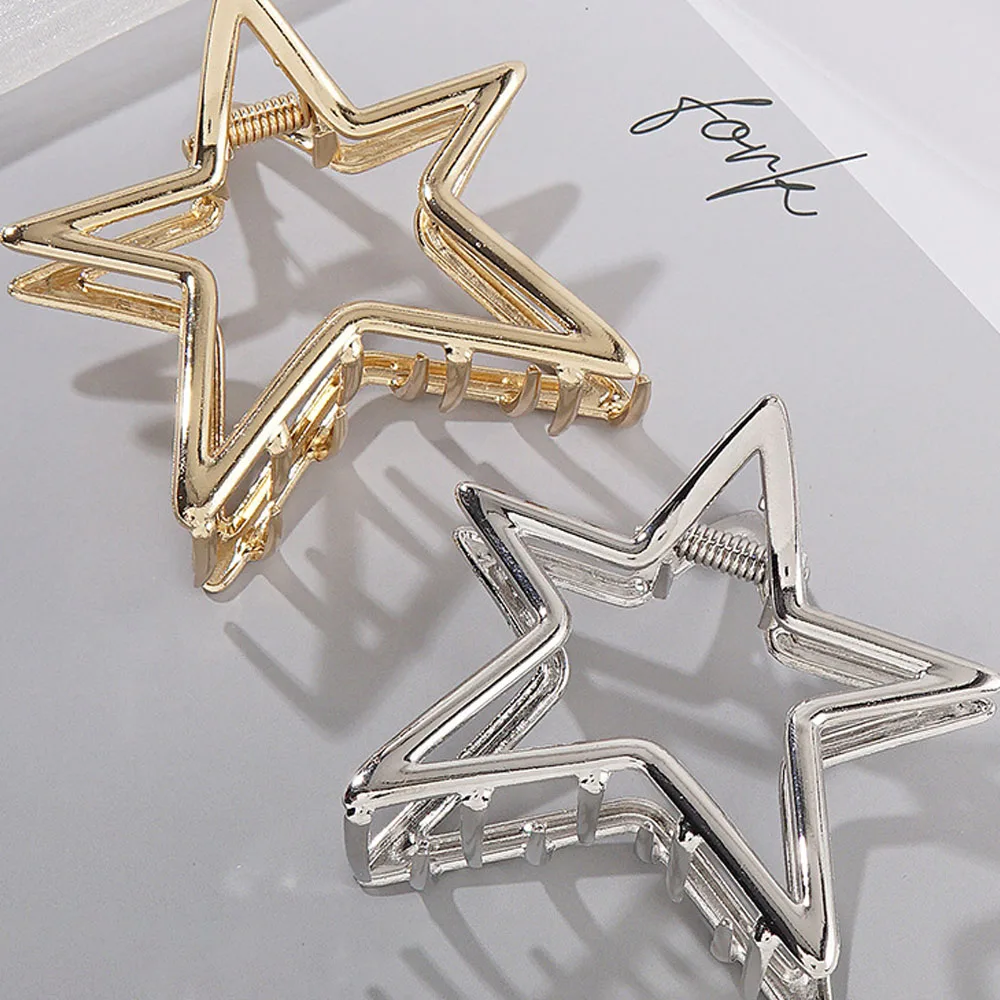 1Pcs new cutout five-pointed star metal clip Large Girl Woman back head shark clip Korean Hair Accessories 2026