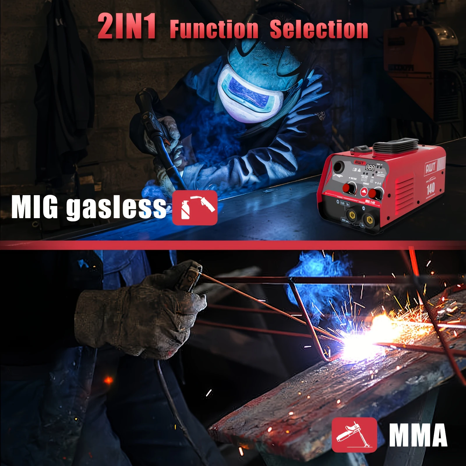 Portable 2 in 1 Semi-automatic Gasless MIG Welding Machine 110V MMA Welder IGBT Inverter Powerful Compact Welding Equipment