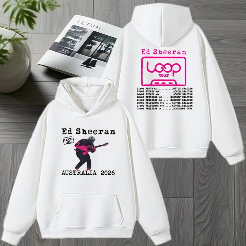 المغني إد شيران حلقة جولة أستراليا 2026 جولة مزدوجة الوجهين طباعة هوديس الرجال النساء خمر البلوز للجنسين الصوف البلوفرات