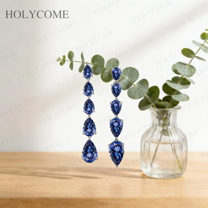 

Pear Shape 925 Sterling Silver Earrings 10 Stones Moissanite Lab Ruby/Sapphire/Columbia Stud Earrings for Wedding Jewelry Gifts