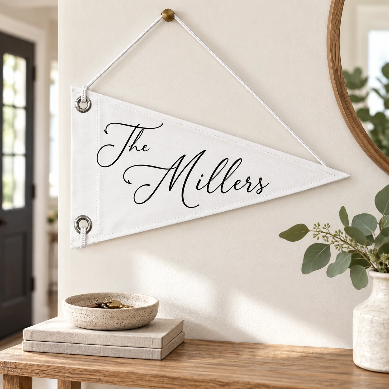 Custom Triangle Flag with String Personalized Canvas Pennant Banner Two-Corner Grommet Hanging Decor for Wedding Party Nursery