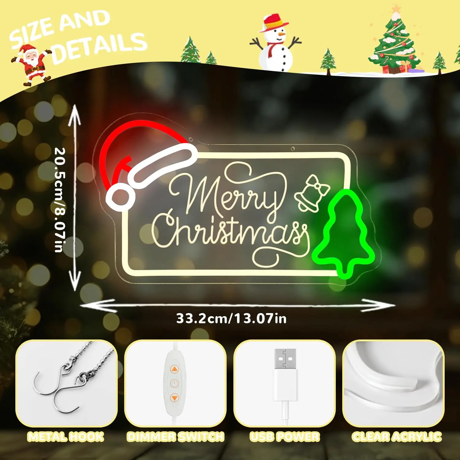 عيد ميلاد سعيد شجرة النيون نحت تضيء علامة جدار ديكور لقبعة سانتا لعيد الميلاد حفلة عطلة هدية المنزل #3