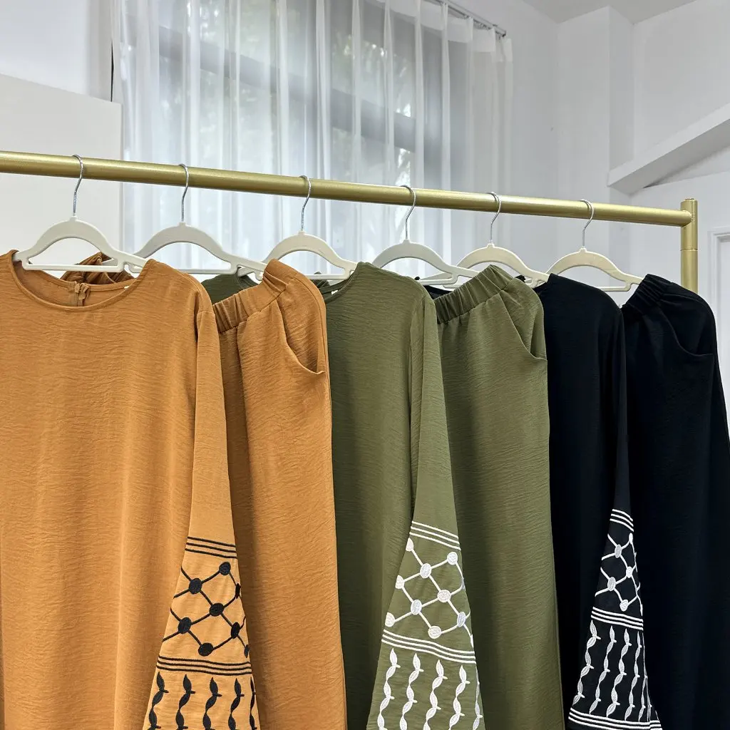 

Loriya2024 Middle East Turkey Embroidered Top Wide Leg Pants Two-Piece Set LR836 Women's Fashion