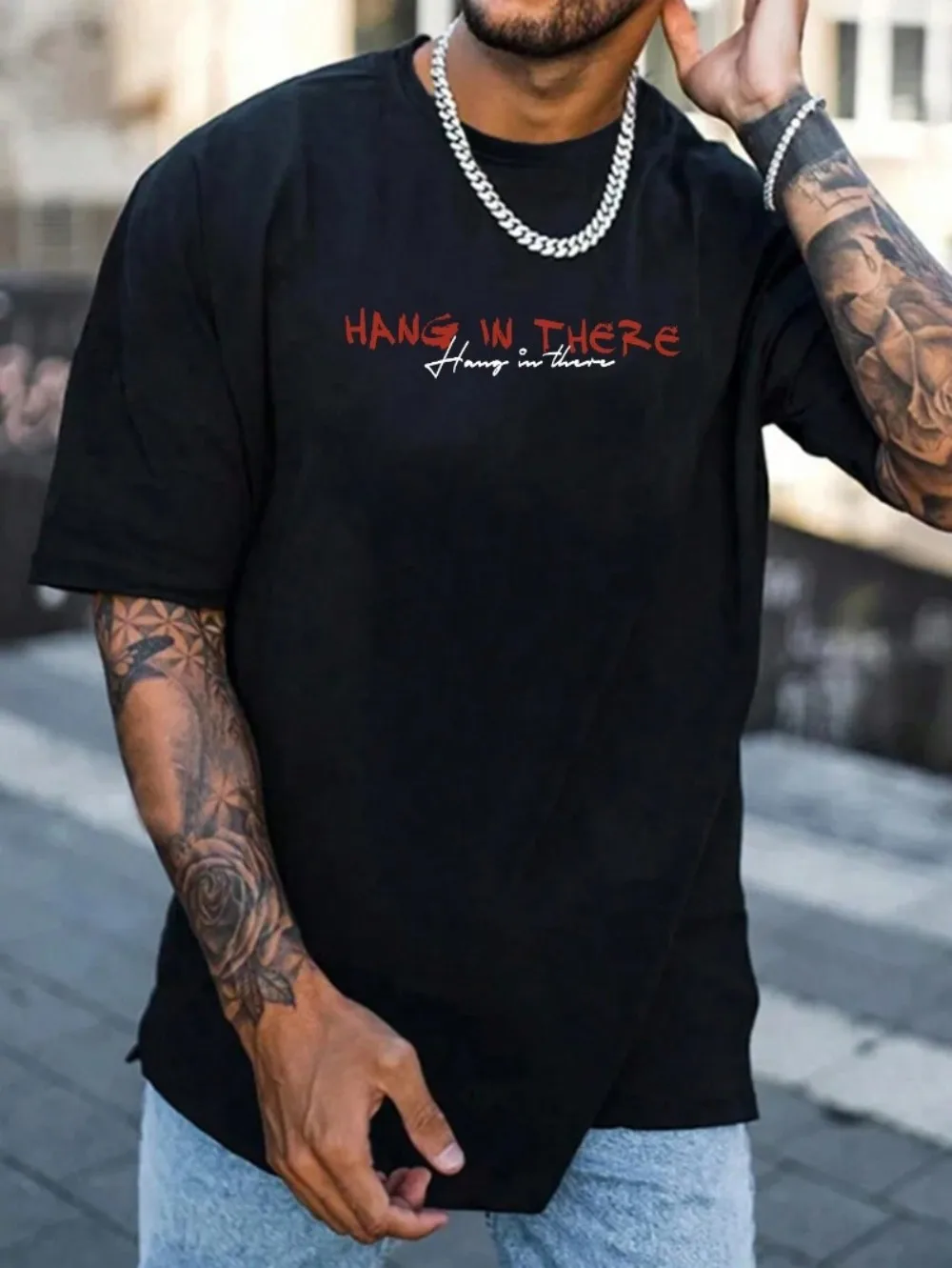 New European and American Men's Summer Little Angel Print Comfortable and Breathable Round Neck T-Shirt Outdoor High Street Top
