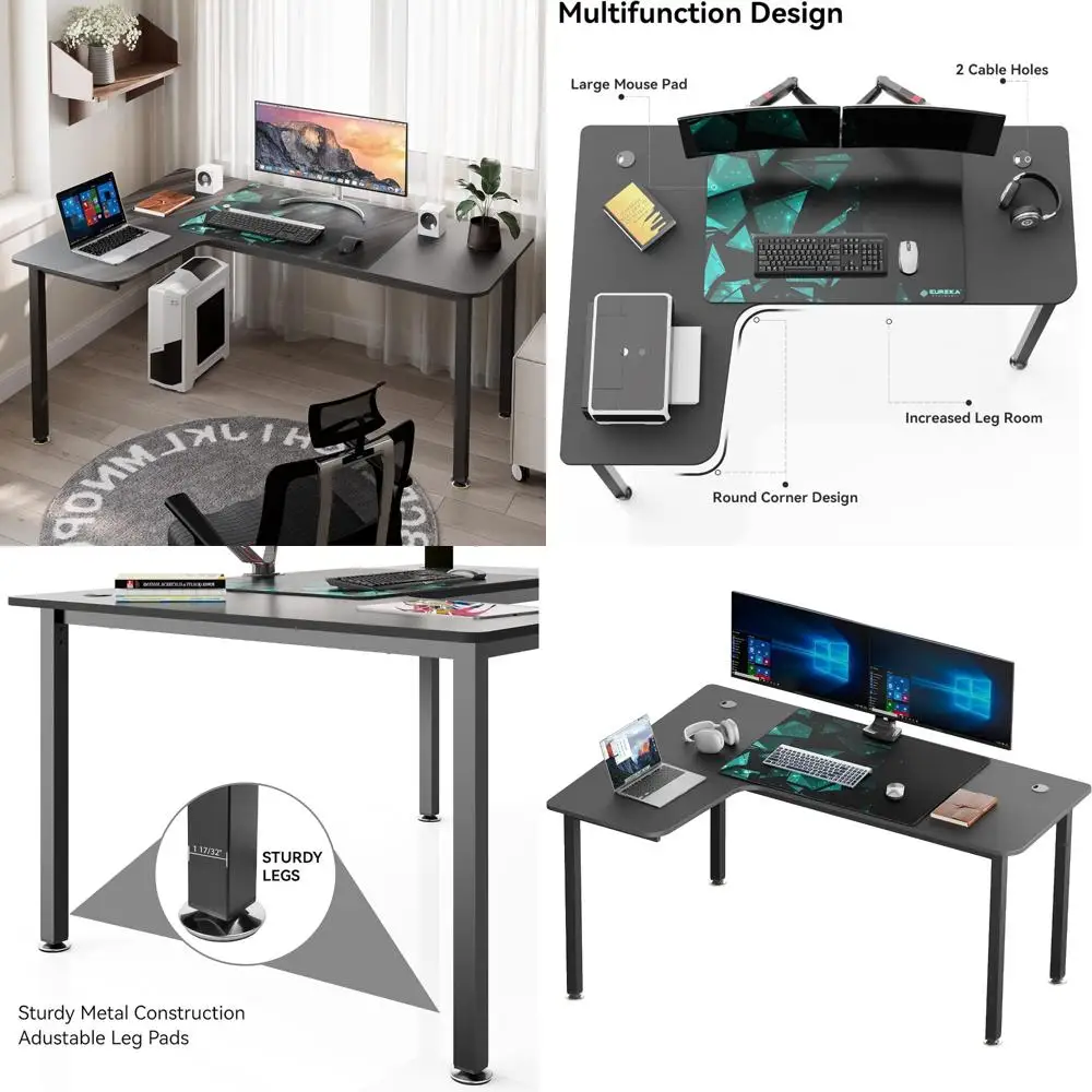 

61 Inch L-Shaped Gaming Desk, Modern Corner Computer Desk for Home Office and Study
