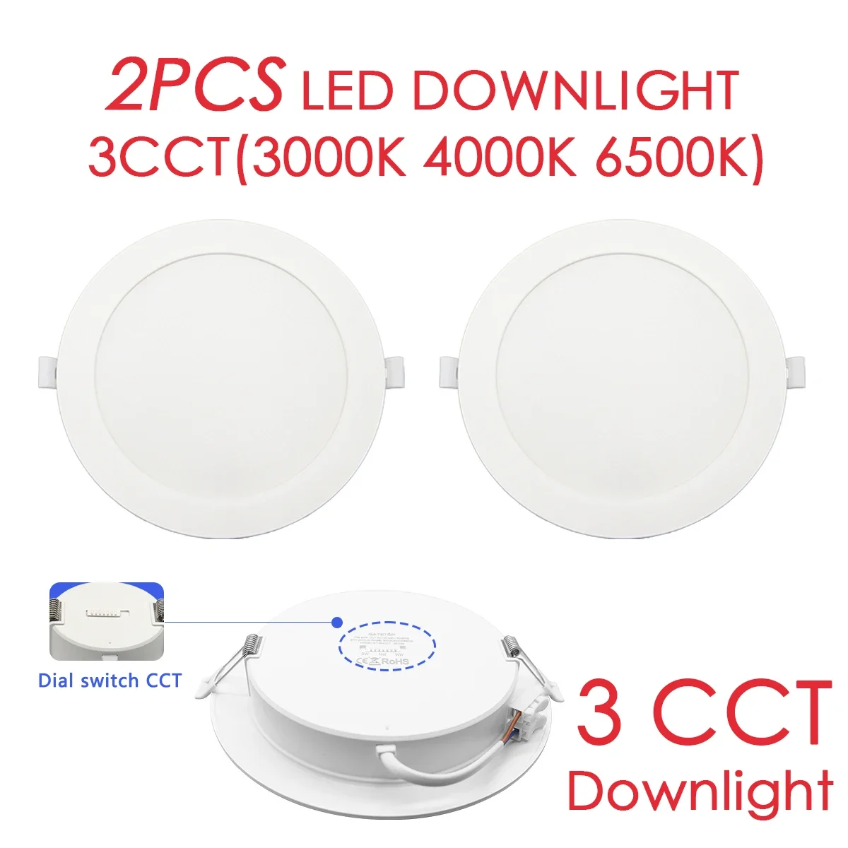 

2pcs/lot Dial Swich CCT 3000K 4000K 6500K Recessed Led Downlight 110V 220V Round Led Panel Light 6W 10W 24W Spot Indoor Lighting