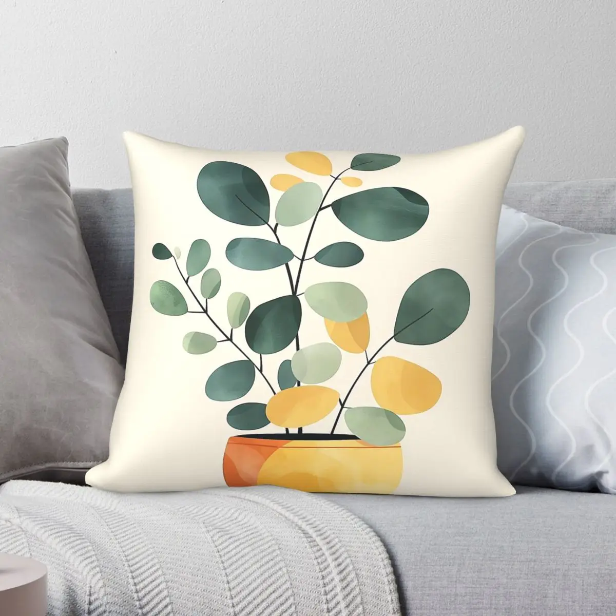 Boho Cute Potted Plant Square Pillowcase Polyester Linen Velvet Creative Zip Decorative Throw Pillow Case Bed Cushion Cover