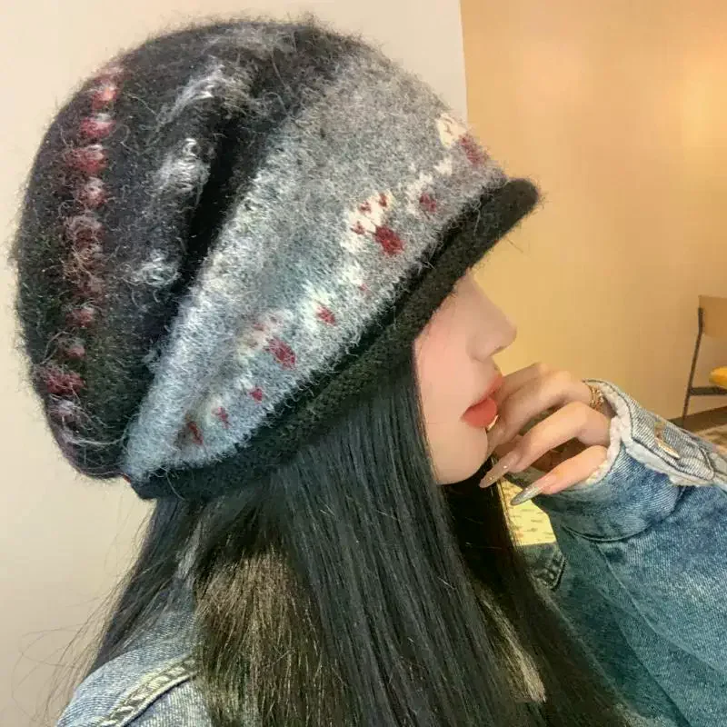 Вязаная шапка в стиле ретро для женщин, зимняя шапка с защитой от холода, чтобы сохранить тепло, защита ушей, свободная шапка-бини