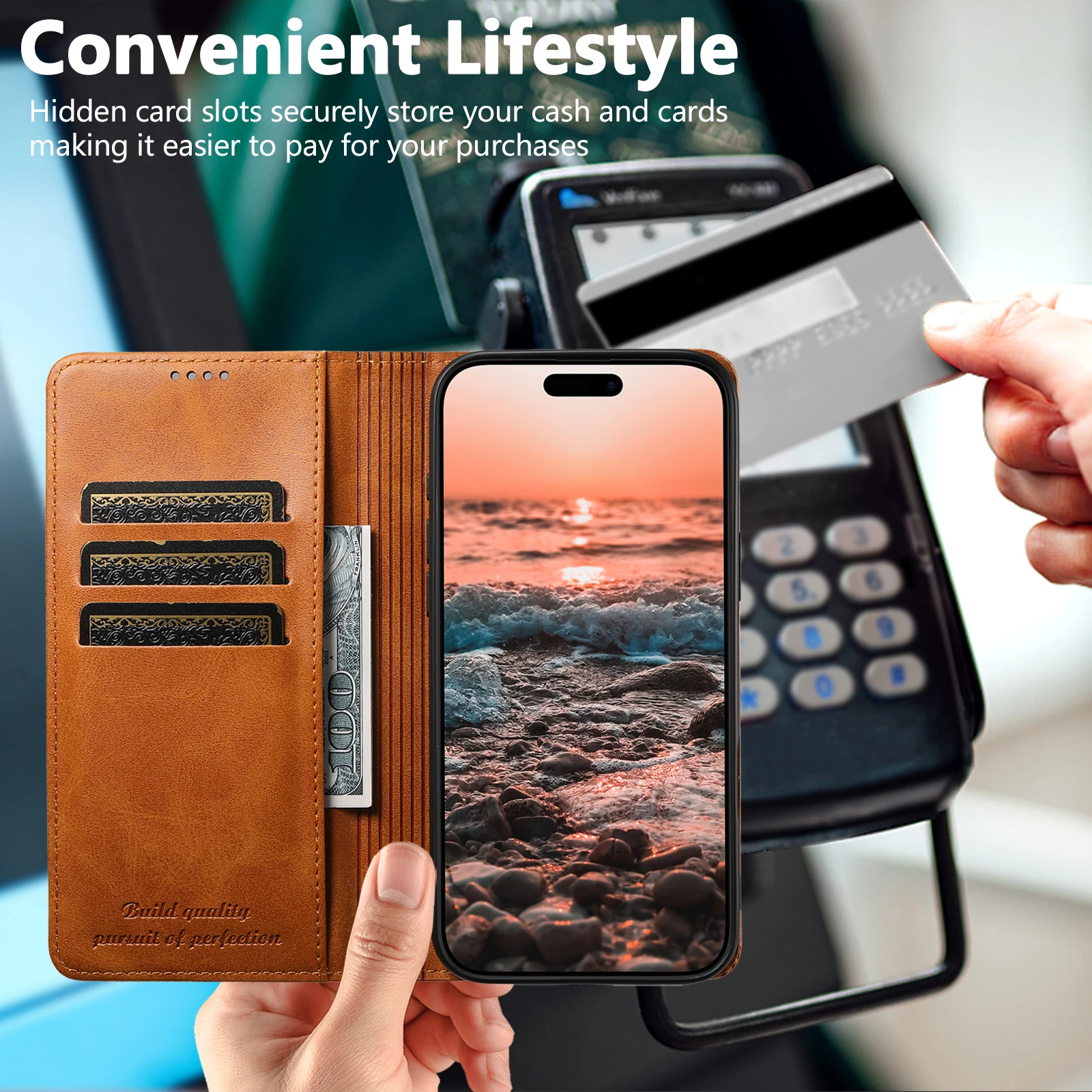 SUTENI Kunstleder-Kartenhalter-Standfunktion-Geldbörse Magnet-Flip-Cover Handyhülle für iPhone 18 Pro Max 17 16 Plus 15 Pro 14 13 12 – Detail 20