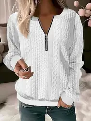 Y2K Women's Top 2023 Autumn and Winter New Fashion Casual Long Sleeve Solid V-Neck Zipper Design T-Shirt Top Basic Versatile