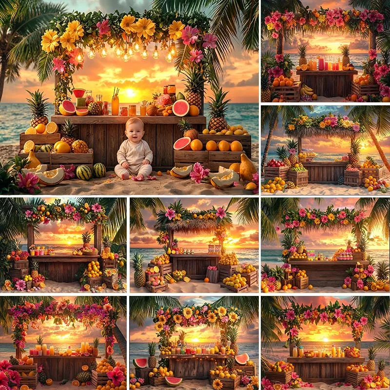 LS Summer Photography Backdrop Hawaii Beach Flamingo Decoration Baby Shower Newborn 1st Party Backgrounds For Photographs