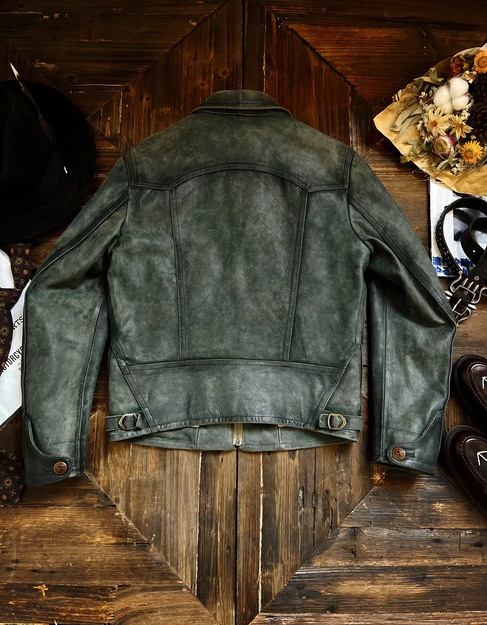 Tailor Brando American Vintage New Zealand Calf Leather Mendoza Washed and Aged Short Lapel Classic Cowhide Biker Jacket