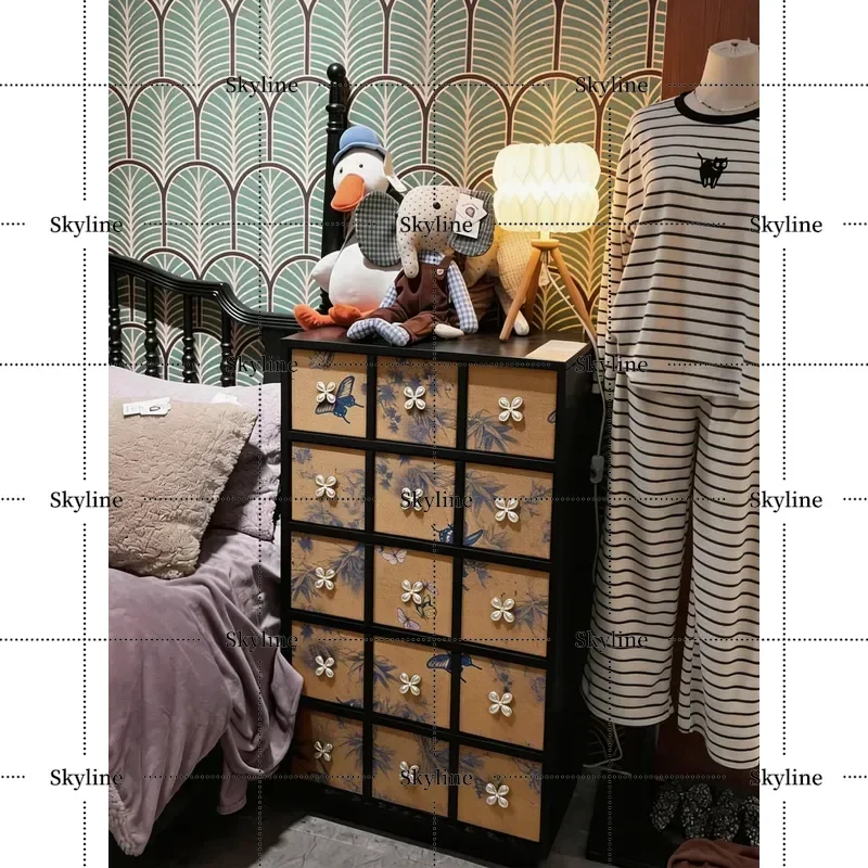 for New Chinese Fragrant Cloud Yarn Chest of Drawers Living Room Decorative Side Cabinet Entrance Locker Bedroom Storage