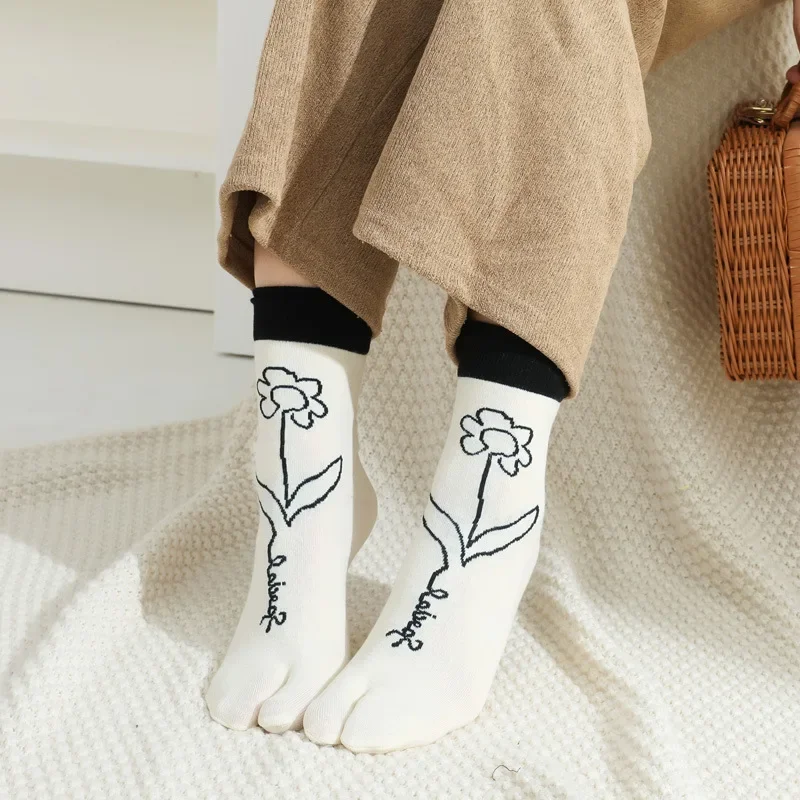 Lace Mesh Separation Two-toe Socks Two-finger Socks Set Women Kawaii Black Socks