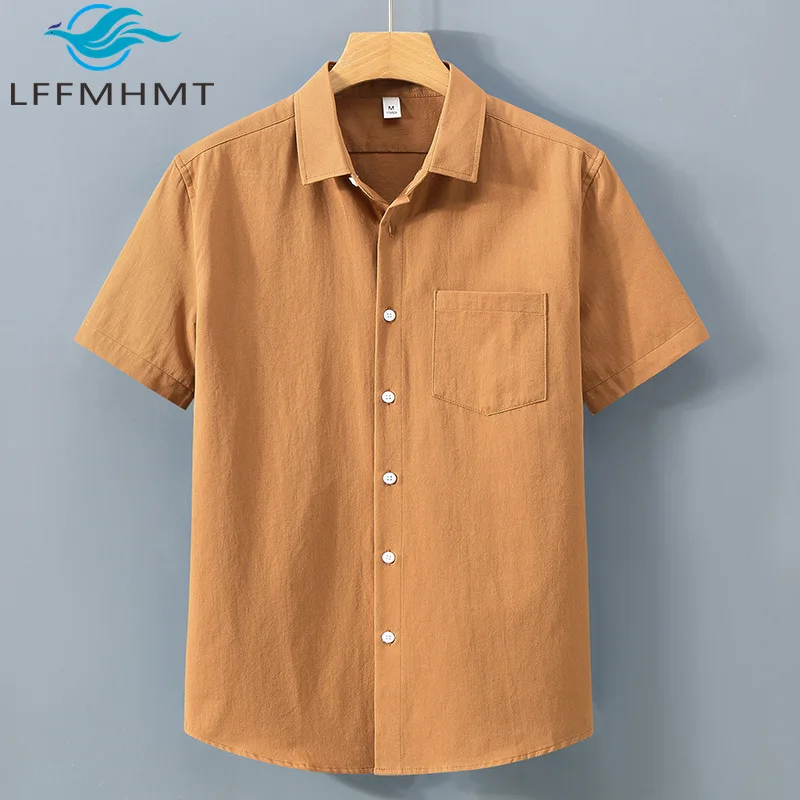 

1502 Мужская повседневная рубашка в американском стиле из 100% хлопка, тяжелая летняя мода, однотонные повседневные белые прочные топы с короткими рукавами