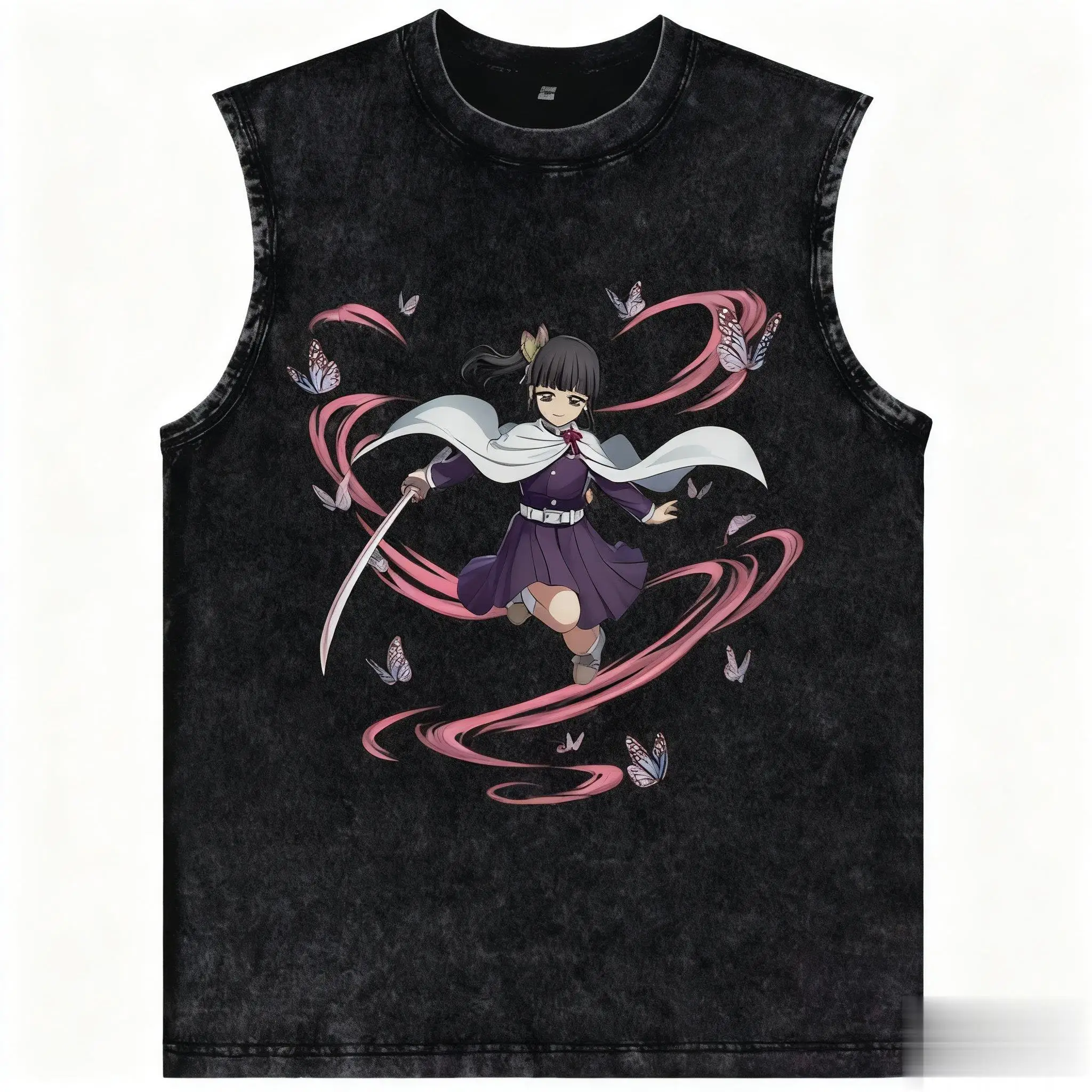 الشارع الشهير شيطان القاتل أنيمي سترة رياضية الرجال النساء أكمام التي شيرت خمر غسلها الجرافيك طباعة تانك القمم 2025 الصيف Harajuku #4