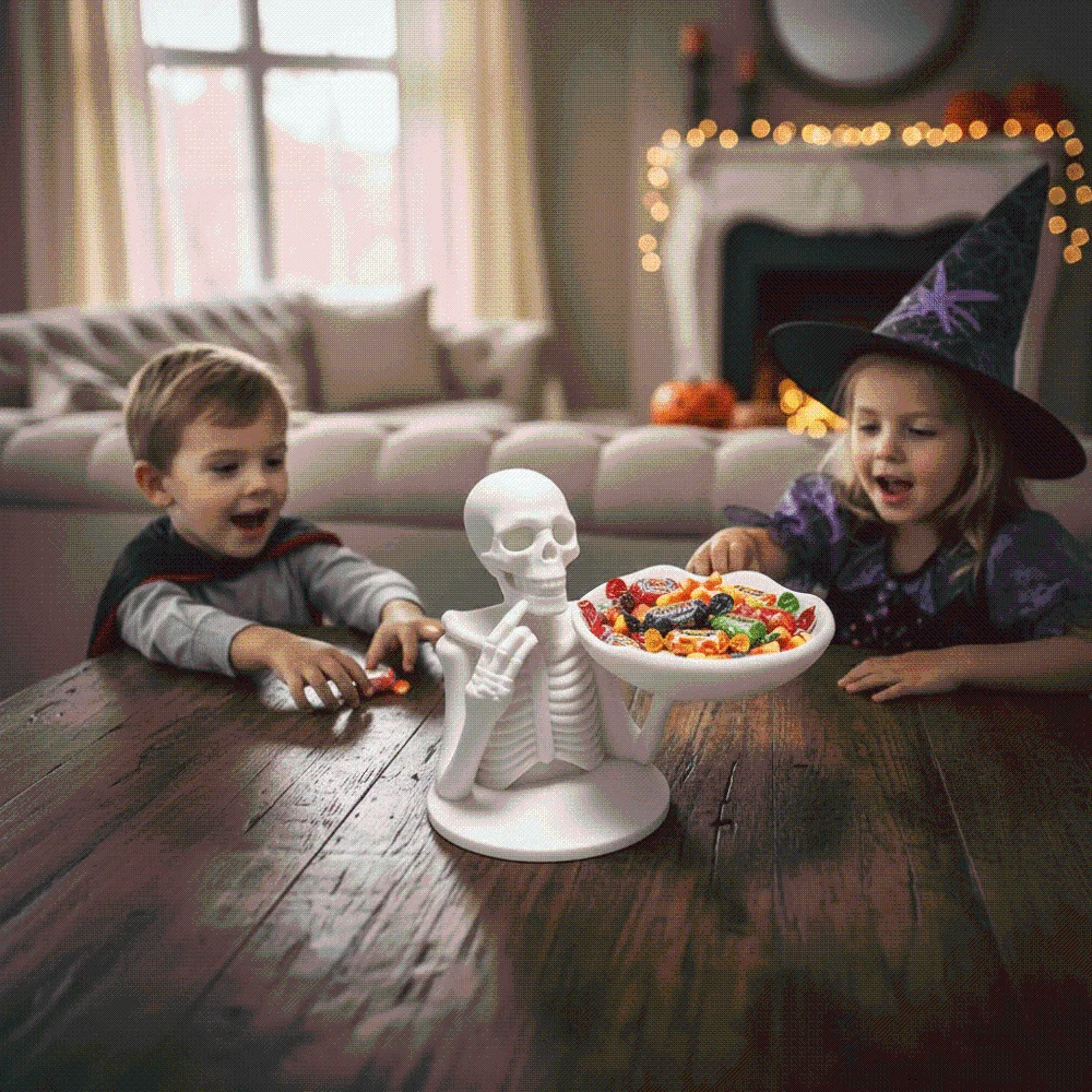 3D Printed Skeleton Candy Bowl Matte White Desktop Organiser Skull Tray Decor Bone Shape Lightweight Durable Desktop Organizer