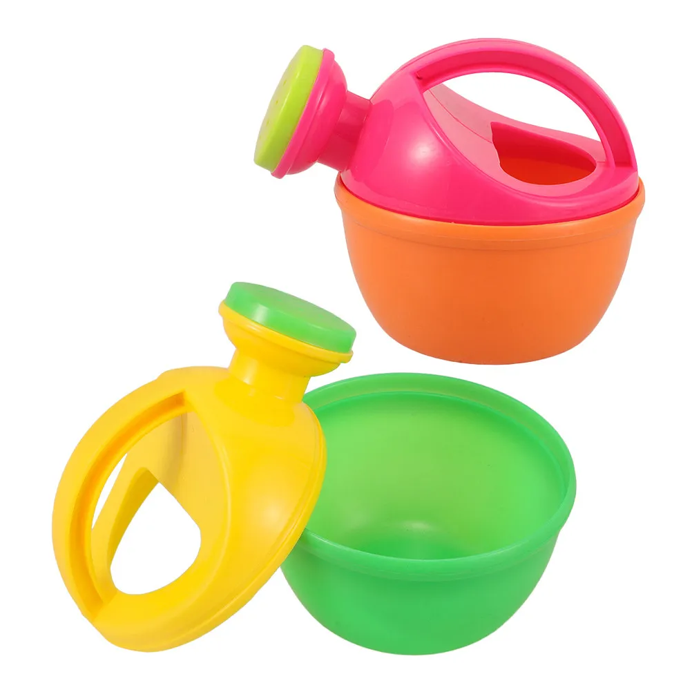 2Pcs Kids Watering Can Small Plastic with Handle Toddler Beach Bath Time Garden Outdoor Sand Play Flower Watering Tool